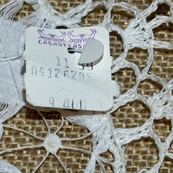 VTG Linen Drawn Pulled Thread Embroidery Lace Doily NEW NWT Crochet border 19" - Picture 4 of 8